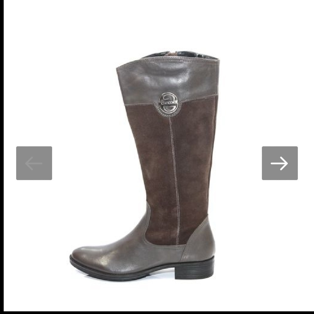 GEOX Brown Suede & Leather Knee-high Boots. Size EU 37. Side zip. Gold logo.